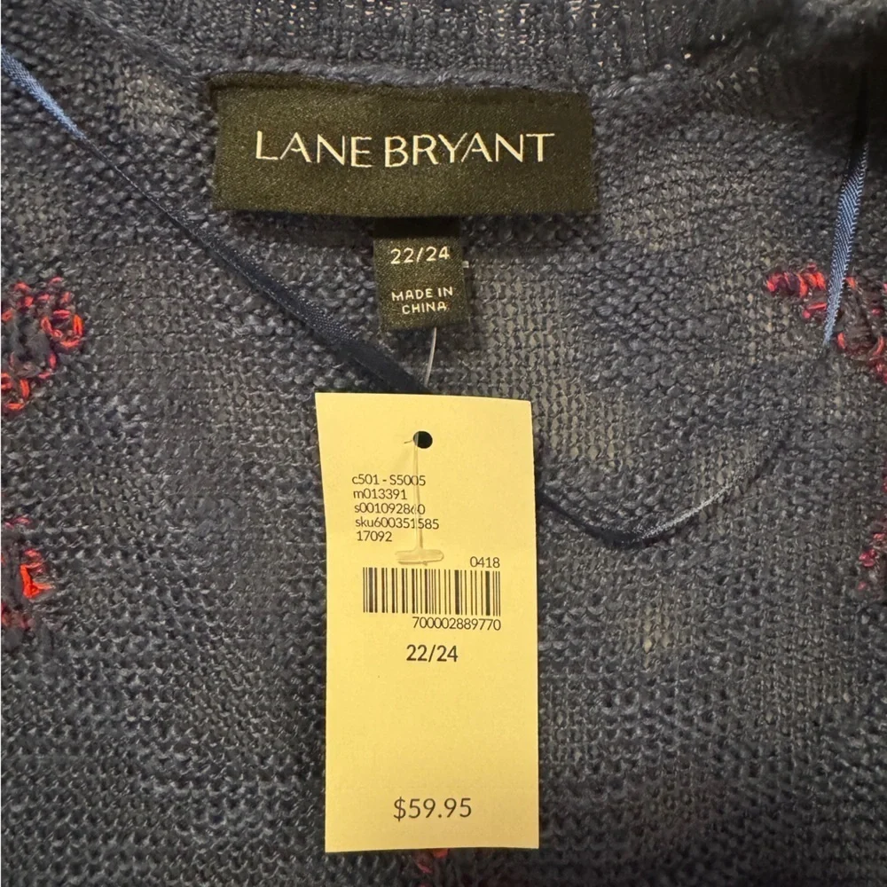 NWT Lane Bryant Navy Sweater Vest with Red Details